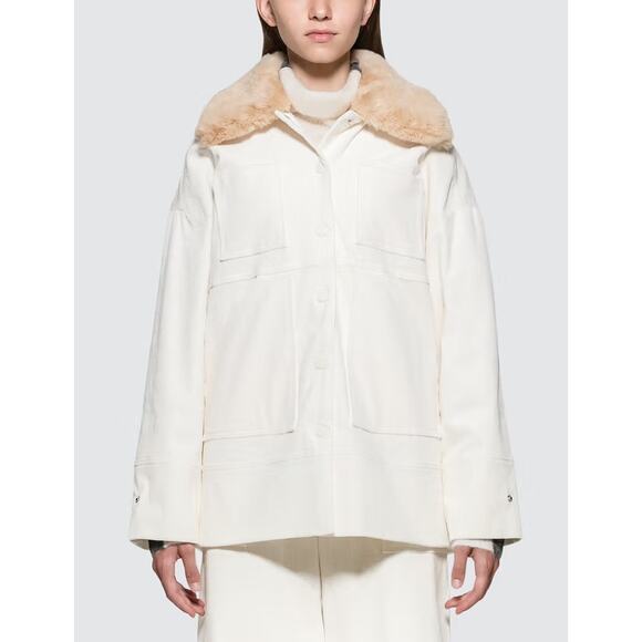 GANNI "Ridgewood" Cream Corduroy Tan Faux Fur Collar Coat US 6 - Picture 14 of 14